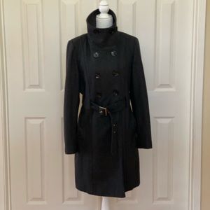 Guess Charcoal Grey Belted Wool-Blend Coat LG